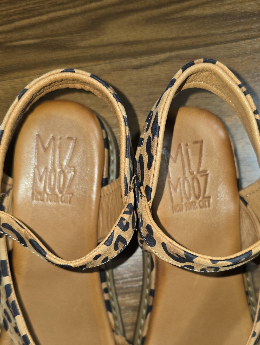 Miz Mooz Hazel Leather Adjustable Wedge Sandals - Brandy Leopard - Picture 8 of 12
